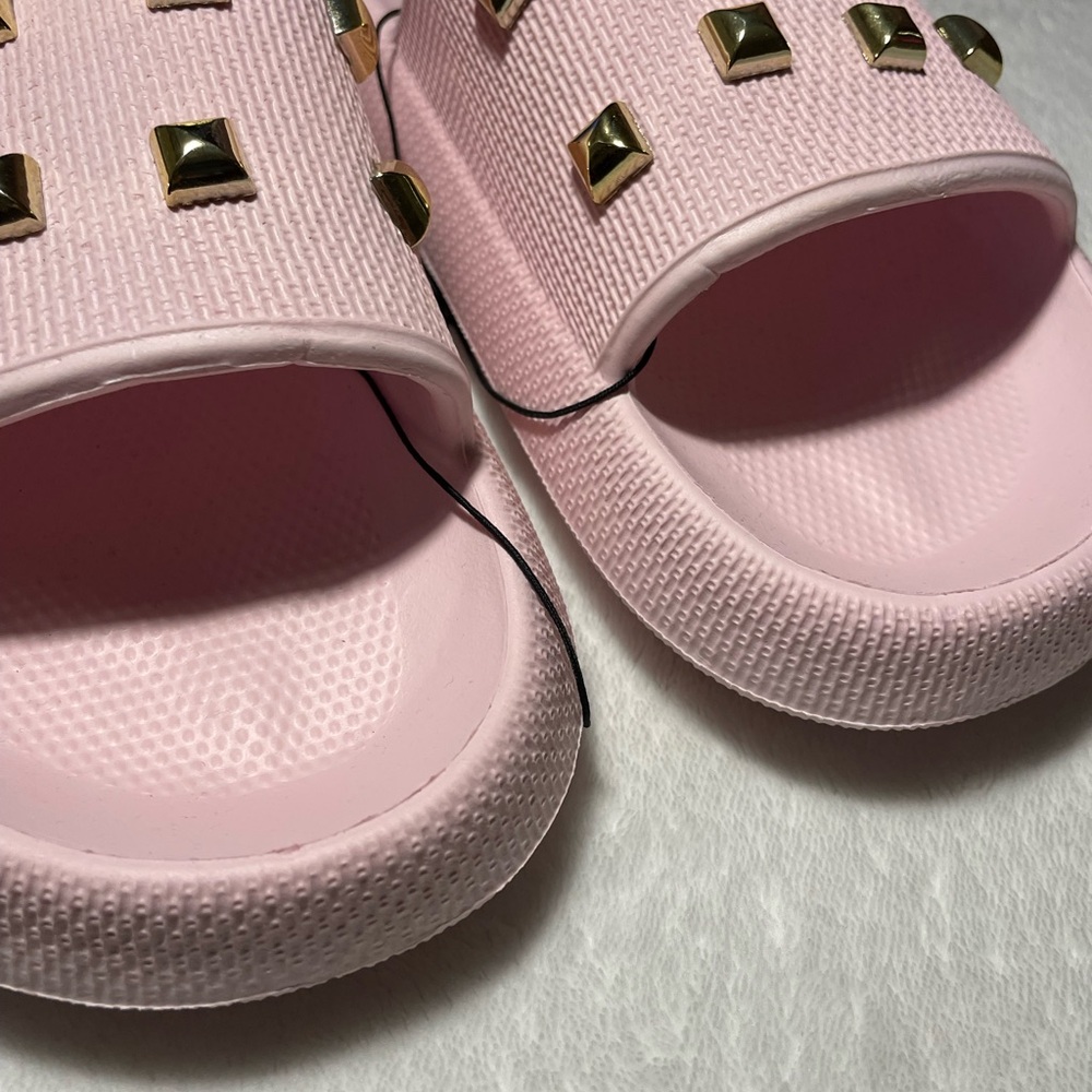Rampage Pink Slide Sandals with Gold Studs - Picture 2 of 3